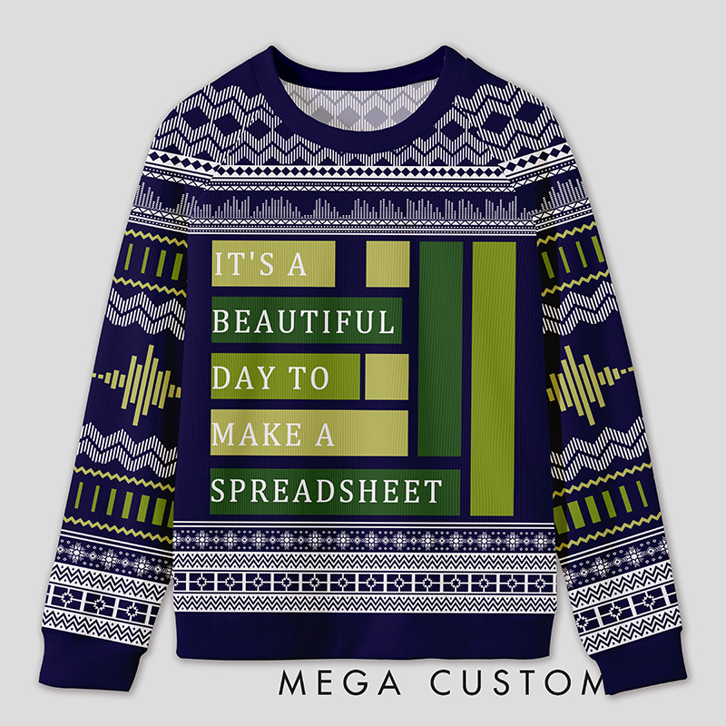 Personalized Spreadsheet Geek Humor Ugly Sweater Office Holiday Party Gift for Accounting Professionals