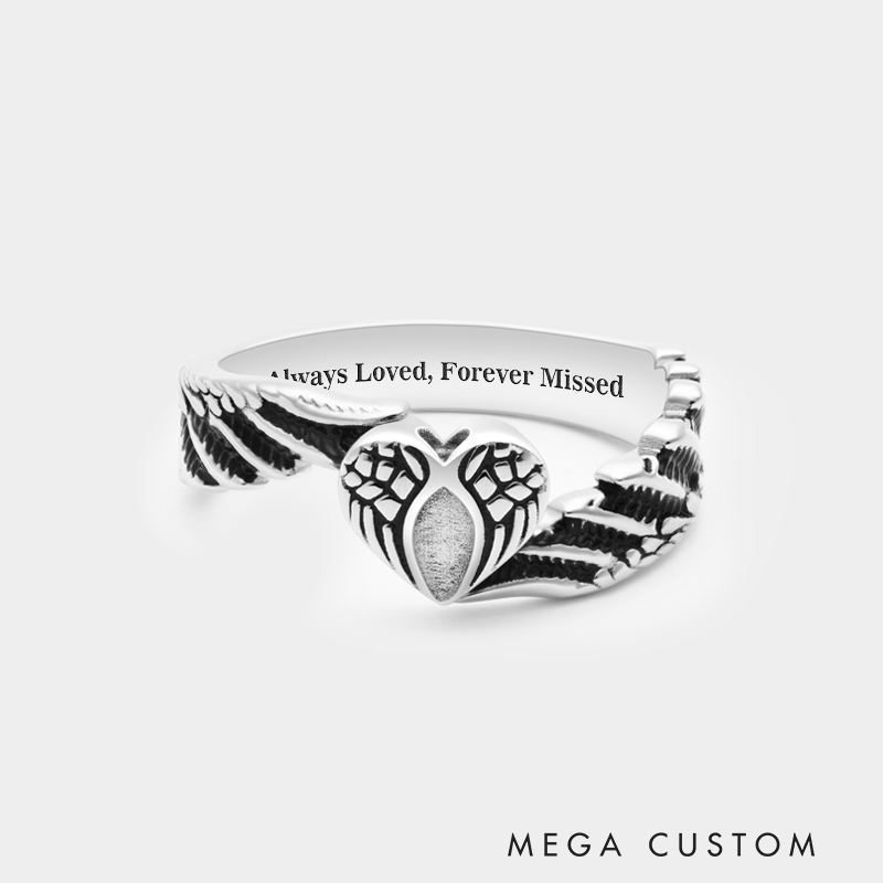 Personalized Sterling Silver Wing-Encased Heart-Shaped Cremation Urn Ring Necklace Necklace 925 Sterling Silver Gifts for Her