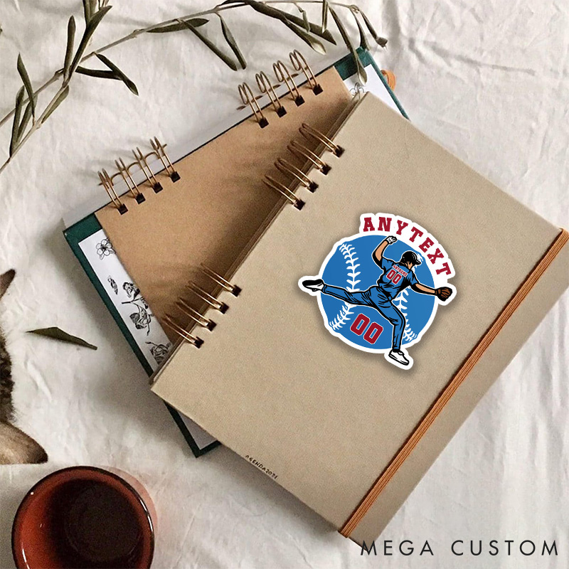 Personalized Athletic Sticker with Player Throwing Pose and Custom Details  