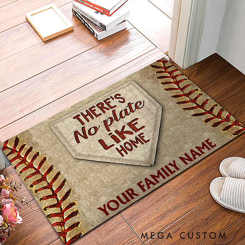 Personalized "THERE'S No plate Like HOME" Softball Doormat with Custom Name