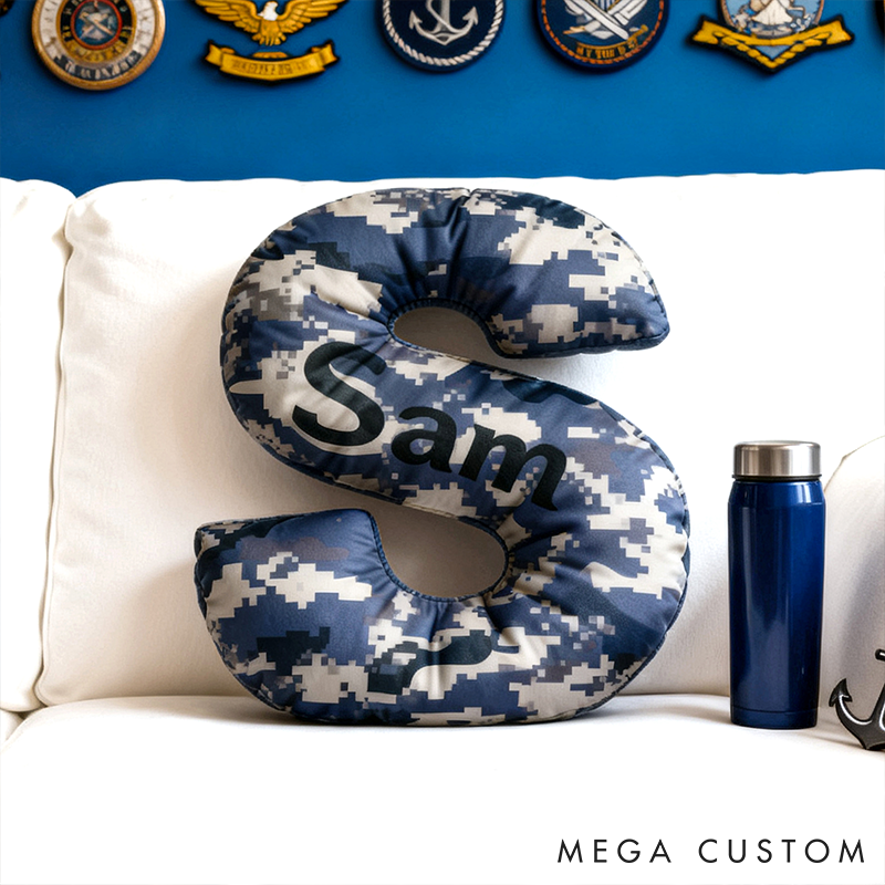 Personalized Camo Throw Pillow Initial Shaped Pillow Custom Throw Pillow with Name Military Style Pillow Gift for Men Boys Military Adventure-Themed Gifts
