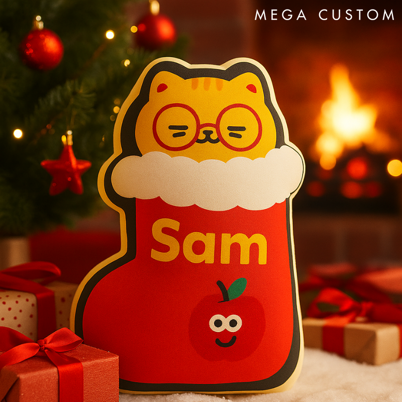 Personalized Throw Pillow for Christmas Cute Cat Pillow Custom Throw Pillow with Name Cute Festive Decor Gift for Kids Family Cat Lovers