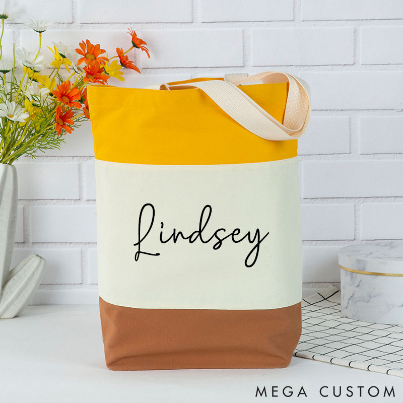 Personalized Tote Bag Custom Name Color Block Shoulder Bag Monogram Tote Bag Tote Bag for Women Name Tote Bag Tote Bag Birthday Party Gift Bag