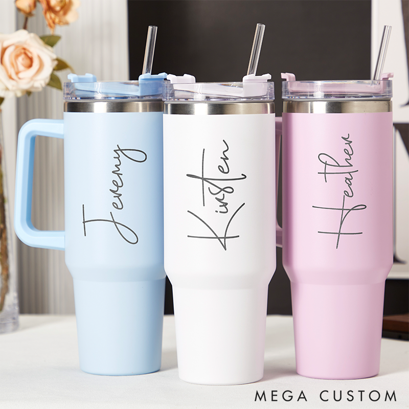 Personalized 40oz Tumbler with Handle Custom Name Travel Mug with Straw and Lid Insulated Cup for Coffee  Gifts for Her