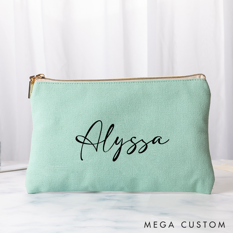 Personalized Makeup Bag with Name Bridal Shower Bachelorette Bridesmaid Gift Canvas Storage Bag Various Colors Clutch Bag Cosmetic Tolietry Bag