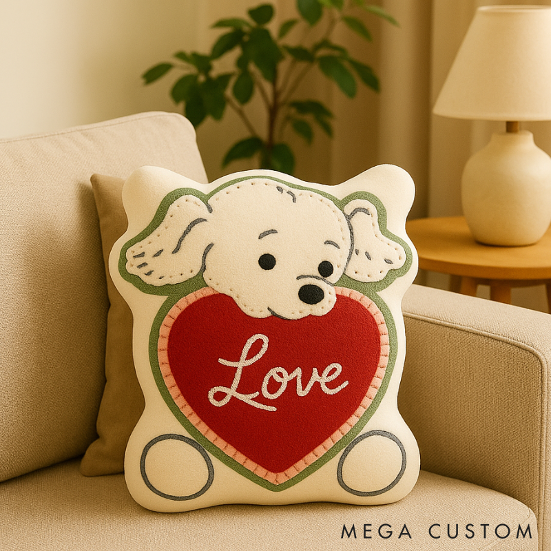 Personalized Cute Dog Throw Pillow Plush Heart Cushion Decorative Gift for Kids Couples and Pet Lovers