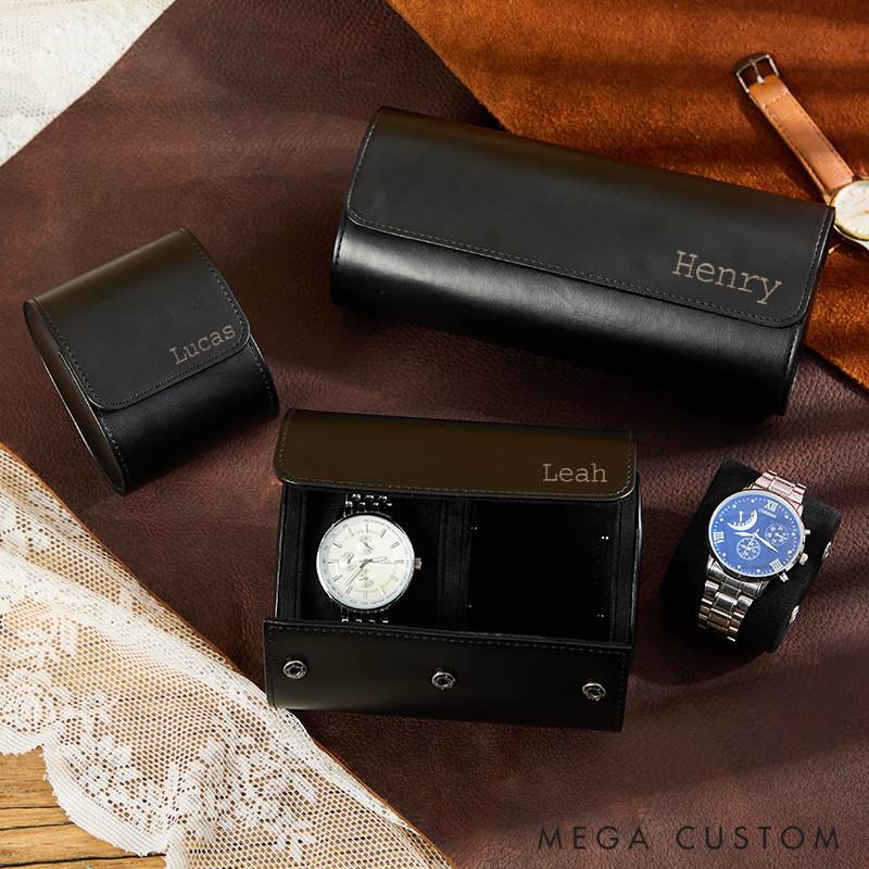Personalized Leather Watch Case Custom Name Travel Watch Box Engraved Name Leather Watch Case Elegant Storage Gift for Men Fathers and Professionals