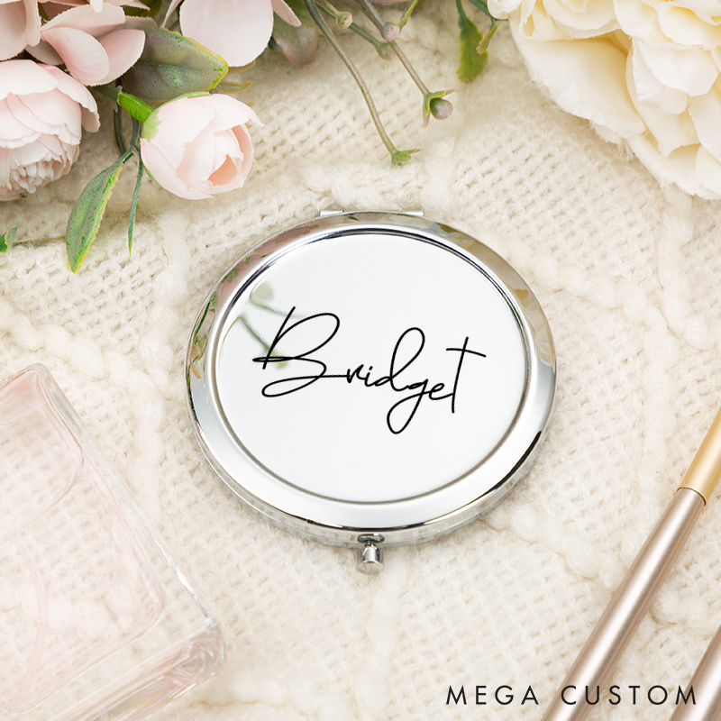 Personalized Name Mirror Custom Text Laser Engraved Compact Makeup Mirror Gifts for Her