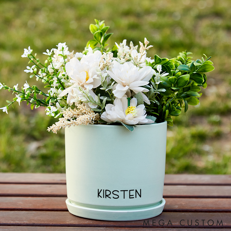 Personalized Flower Pot with Name Custom Gifts for Plant Lovers Home Office Decor Minimalist Plant Pot with Bamboo Tray