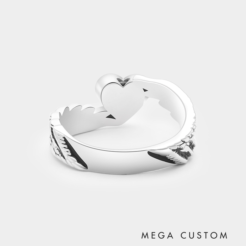 Personalized Sterling Silver Wing-Encased Heart-Shaped Cremation Urn Ring Necklace Necklace 925 Sterling Silver Gifts for Her
