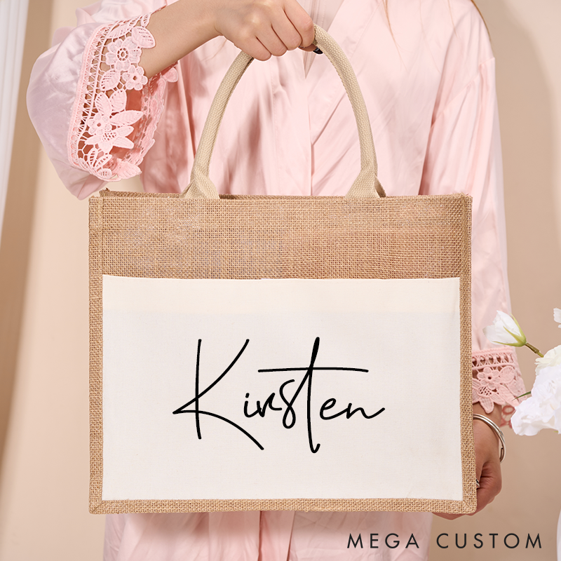 Personalized Jute Tote Bag with Name Custom Beach Burlap Bag Monogram Beach Tote Bag  Bridesmaid Bag Bachelorette Party Bag Beach Bag