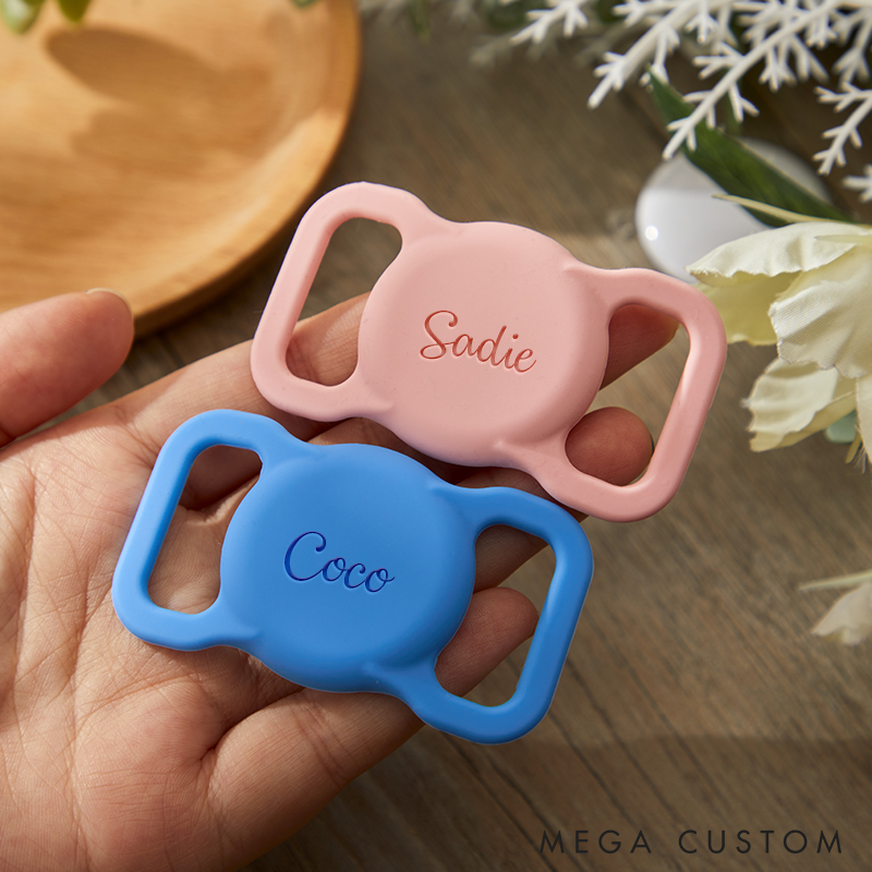 Personalized Pet AirTag Collar Holder Custom Silicone Dog Name Tag Engraved Slide on Dog Name Tag