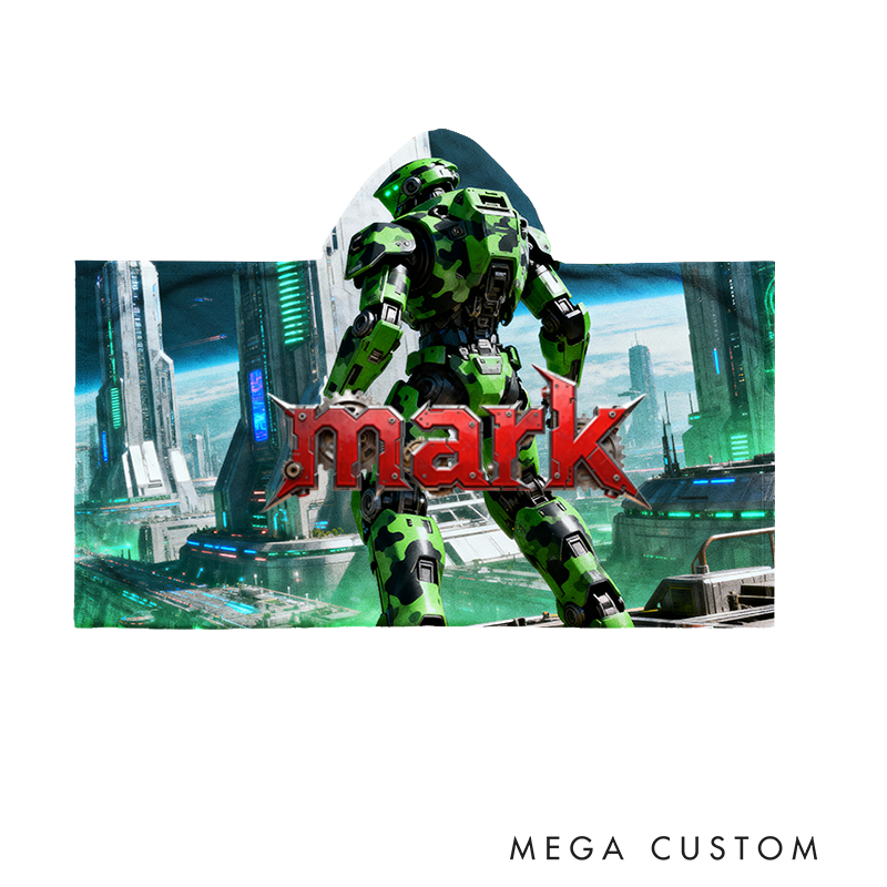 Personalized Robot Print Wearable Blanket Hoodie Custom Name and Photo Cozy Gift for Kids