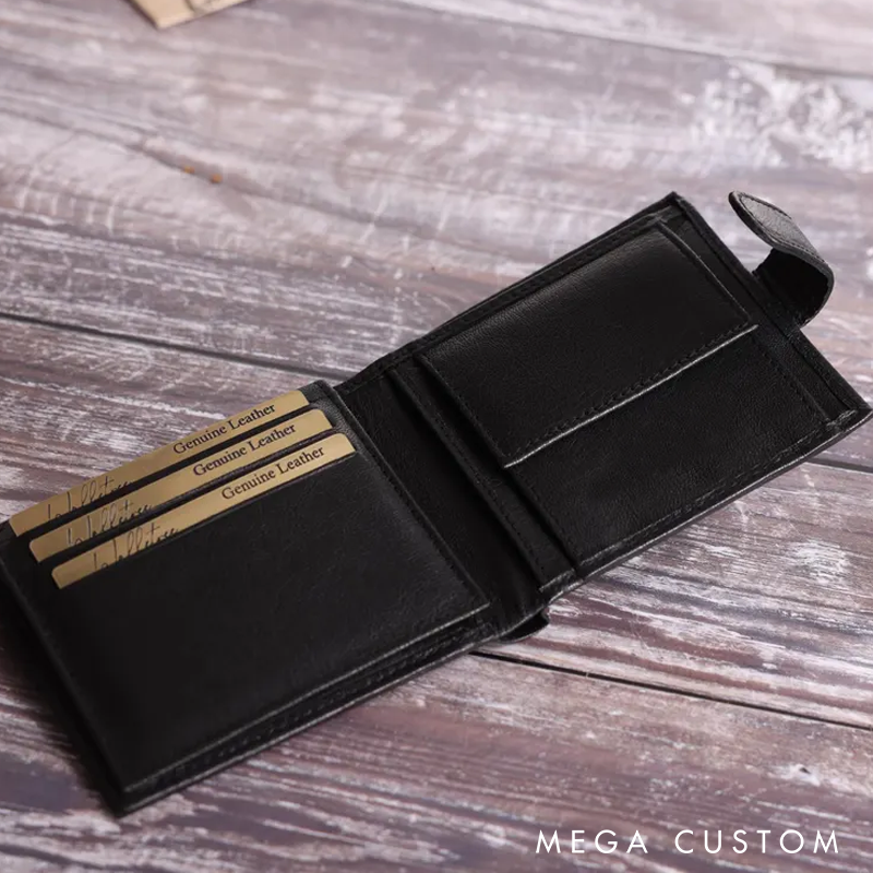 Personalised Men's Leather Wallet Genuine Soft Black Engraved Leather Wallet Personalized Gift for Him Boyfriend Dad