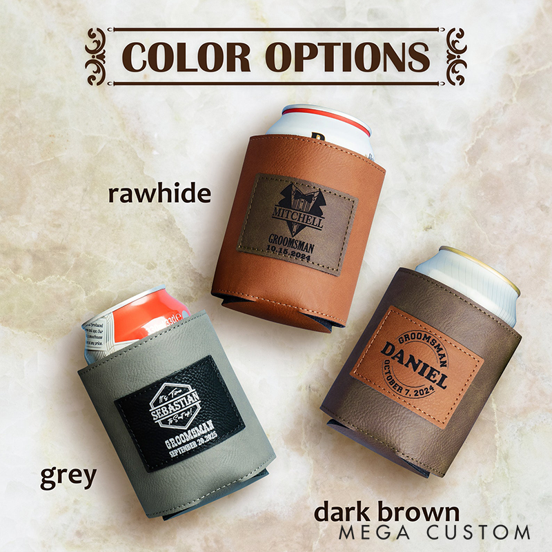 Personalized Leather Can Cooler Grooms Groomsman Can Cooler Holder Stag Keepsakes Can Cooler Bachelor Party Beer Cooler