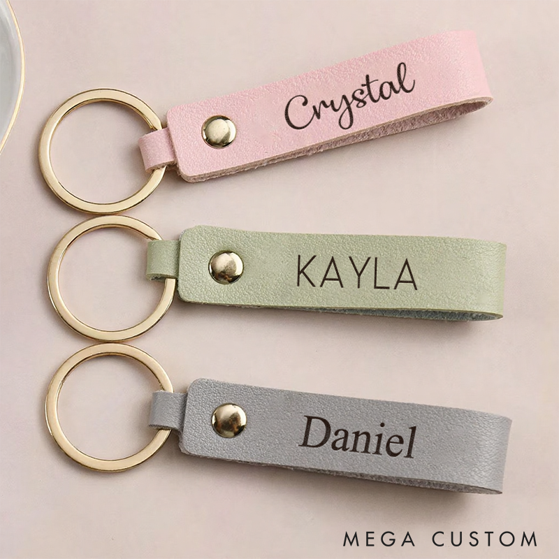 Personalized Leather Keychains with Nmae Custom Leather Keychains Leather Key Ring Leather Key Holder Monogrammed for Him and Her