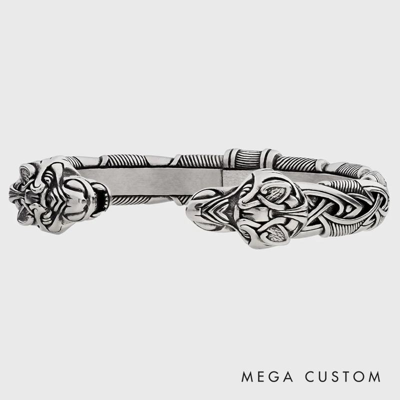 Viking Warrior Bracelet Norse Metal Adjustable Arm Ring Cuff Torc with Wolf Heads Viking Jewelry for Men Women Gift for Him and Her