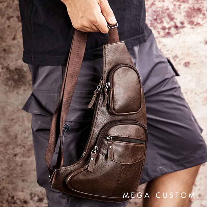 Personalized Leather Crossbody Bag Groomsmen Gifts Crossbody Sling Bag Leather Chest Bag for Men Quality Travel Bag Shoulder Bag for Dad