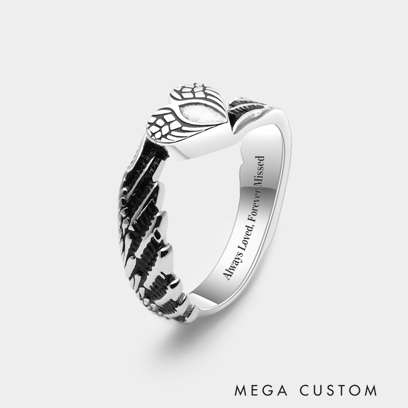 Personalized Sterling Silver Wing-Encased Heart-Shaped Cremation Urn Ring Necklace Necklace 925 Sterling Silver Gifts for Her