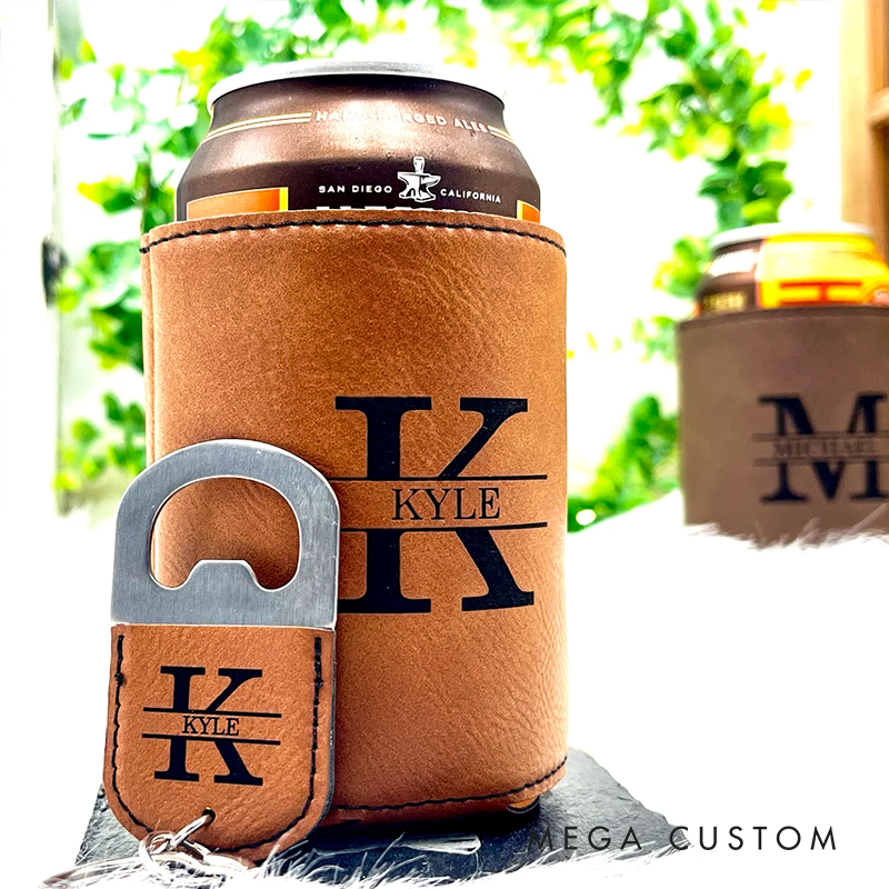 Personalized Can Cooler & Bottle Opener Set Groomsmen Proposal Gift Stocking Stuffer Christmas Gift for Him Custom Gift for Men