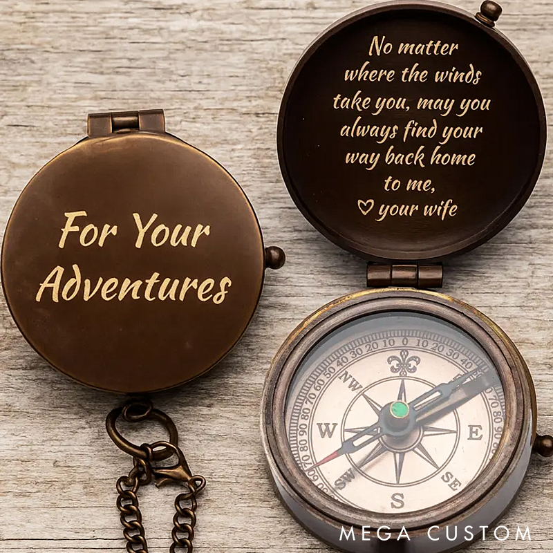 Personalized Engraved Compass Gift Custom Working Antique Brass Pocket Compass Vintage Christmas Gifts
