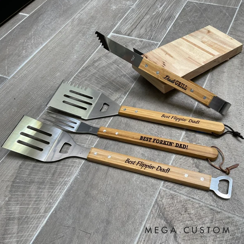 Personalized Bbq Spatula Or Tool Set Christmas Gift For Dad Or Stepdad Grilling Accessories For Grandpa Grill Gift For Guys Gift Idea