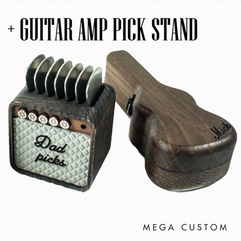 Personalized Wooden Guitar Pick Holder Set Engraved Musician Gift for Christmas