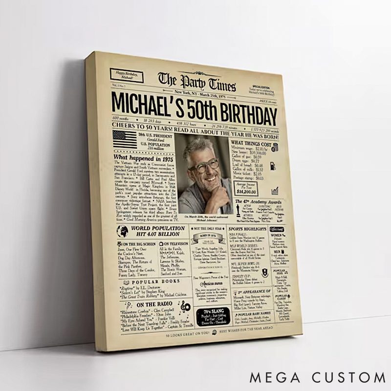 50th Birthday Newspaper Poster Gift for Him or Her Printed or Digital