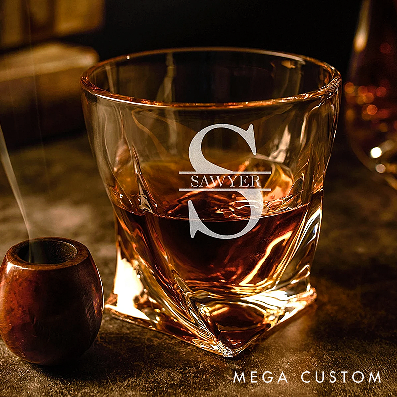 Personalized Twist Whiskey Glass Engraved Twist Whiskey Glass Gifts for Whiskey Lovers Old Fashioned Bourbon Glass 11 oz