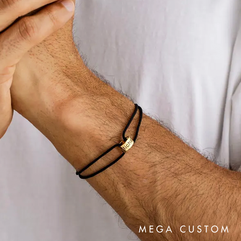 Personalised Mens Interlocking Bracelet Custom Family Name Bracelet for Men Dad Bracelet Adjustable Bracelet Christmas Gift for Him