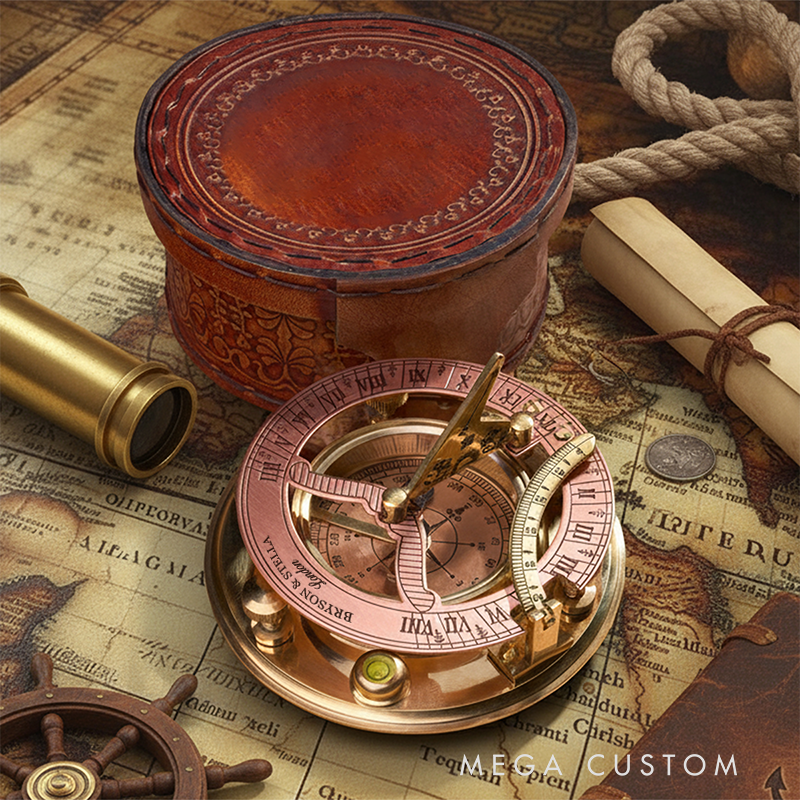Personalized Antique Bronze and Copper Sundial Compass Sundial Clock Boxed Gift Brass Nautical Compass Solar Clock Ship Replica Watch