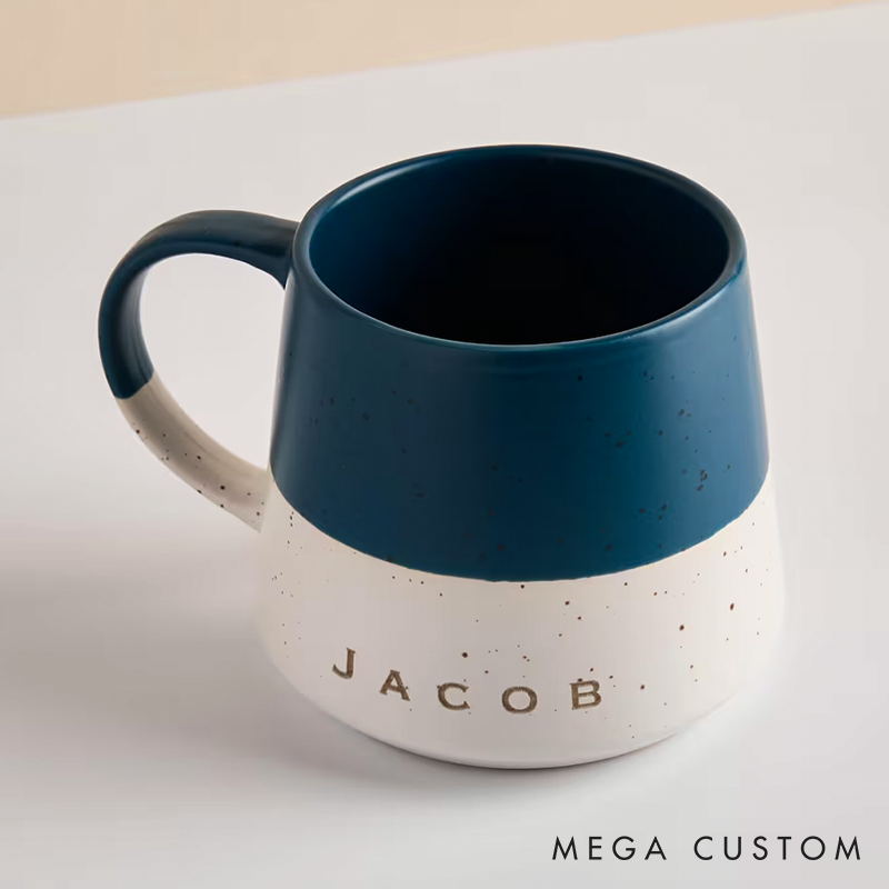 Personalized Two Tone Ceramic Mug Laser Engraved Fleck Design