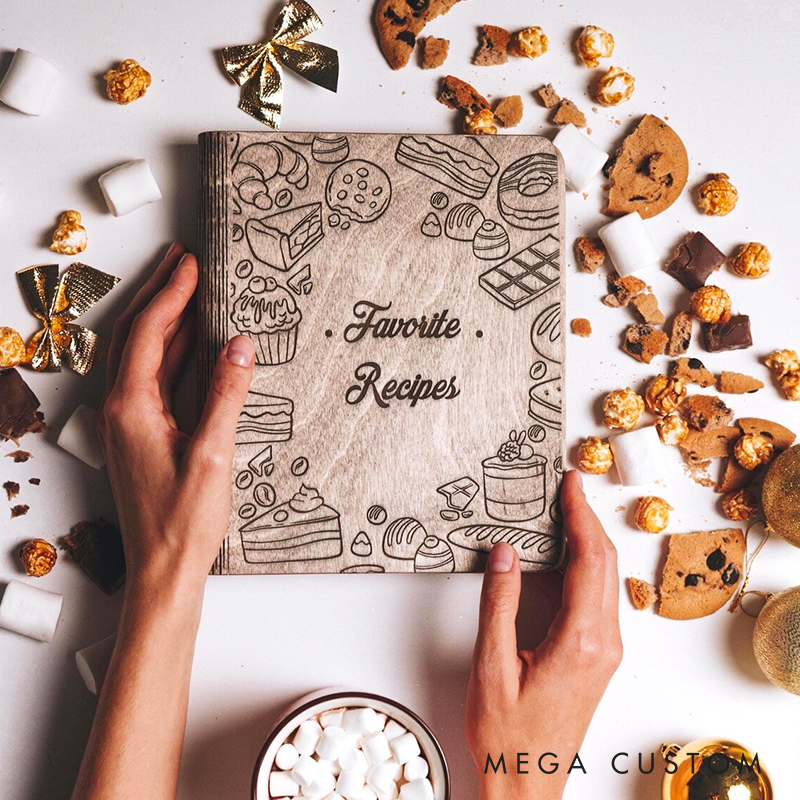 Personalized Gifts for Her Recipe Book Wooden Binder Mom Christmas Gifts Custom Cookbook Mom Birthday Gift Home Kitchen Gift for Women
