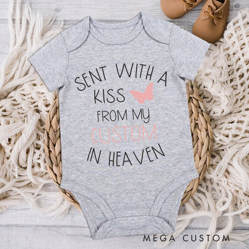 Personalized Sent with A Kiss by My Custom in Heaven Onesie in Heaven Onesie Bodysuit Heaven Sent Onesie Baby Shower Gift Guardian Angel New Baby Gift