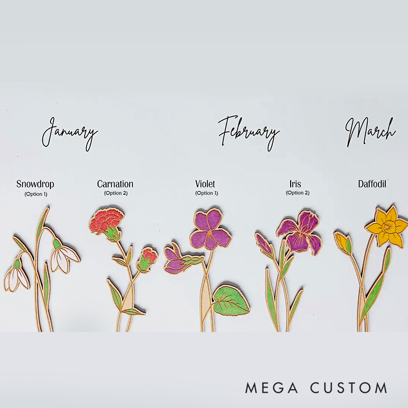 Laser Engraved Birth Month Flower Garden Personalized Floral Decor
