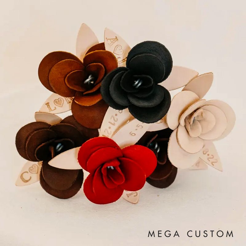 Personalized Leather Rose with Date and Initial Leather Rose Anniversary Gifts for Him Anniversary Gifts for Her 3rd Year Anniversary Gift