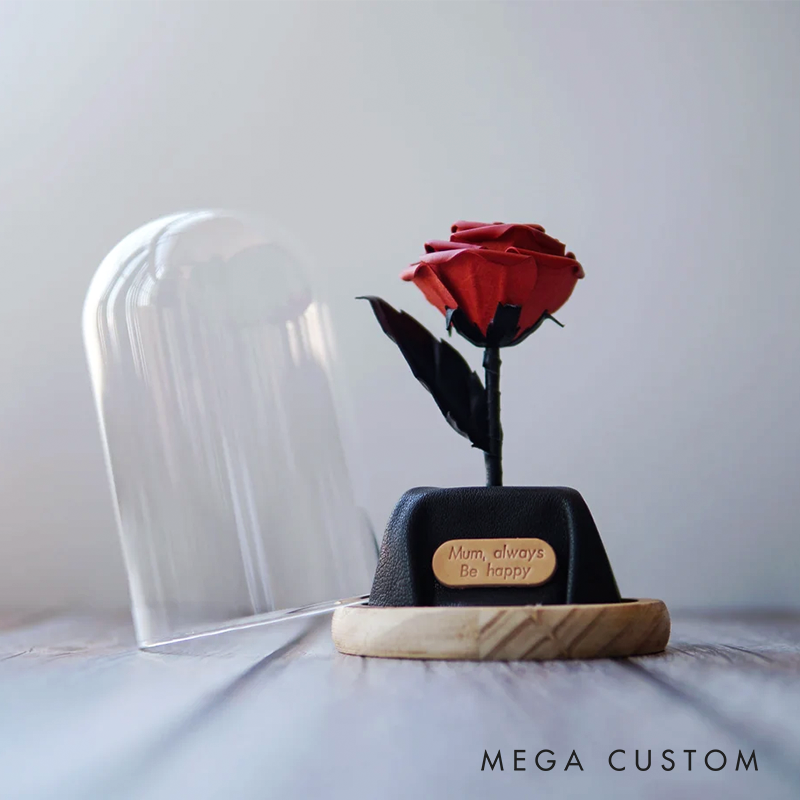 Personalized Leather Forever Rose in Glass Dome Preserved Flower Box Personalized Leather 3rd 5th Anniversary Gifts for Wife Girlfriend Partners Her Him