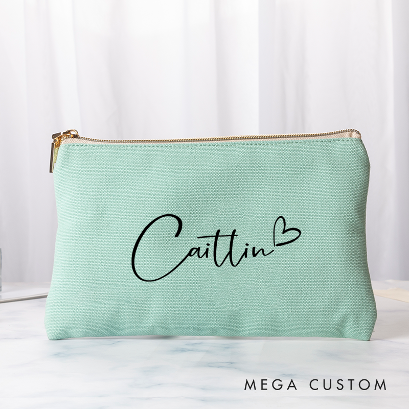 Personalized Makeup Bag with Name Bridal Shower Bachelorette Bridesmaid Gift Canvas Storage Bag Various Colors Clutch Bag Cosmetic Tolietry Bag