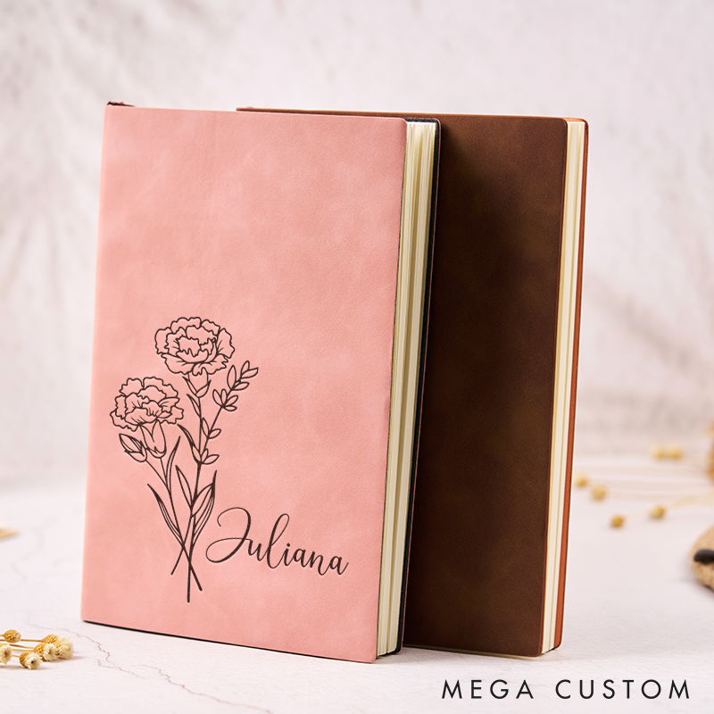 Personalized Leather Journal Birth Flower Leather Notebook Cover A5 Prayer Journal Travel Christmas Gift Leather Travel Journal