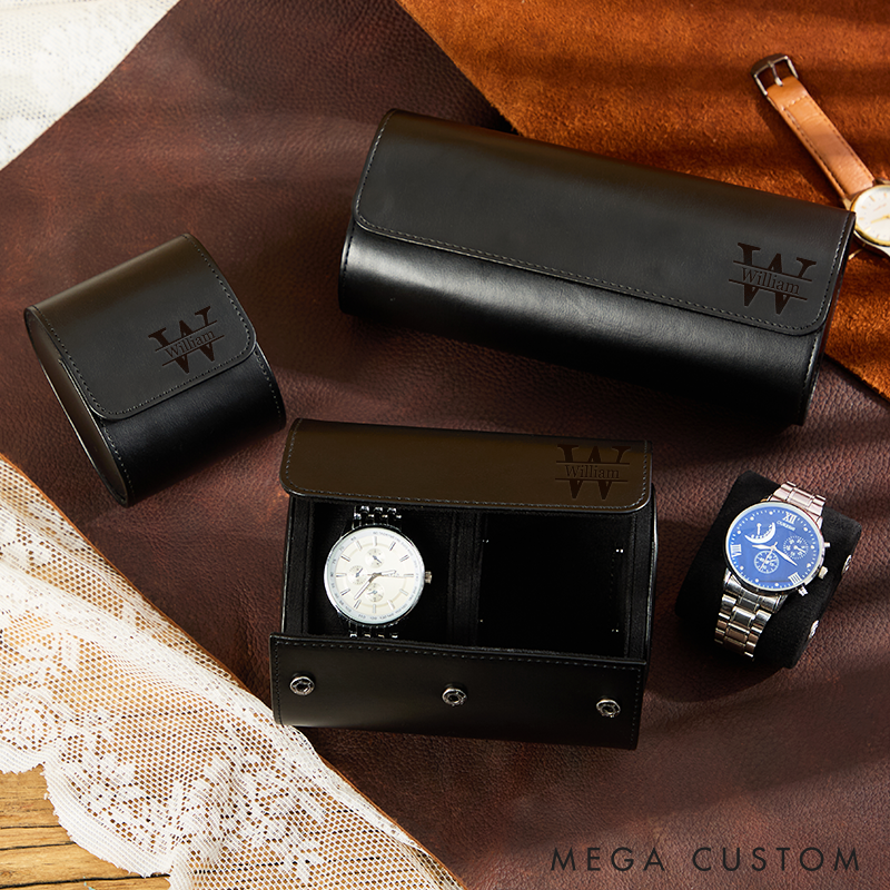 Personalized Leather Watch Case for Him Custom Name Travel Watch Box Engraved Name Leather Watch Case Elegant Storage Gift for Men Fathers and Professionals