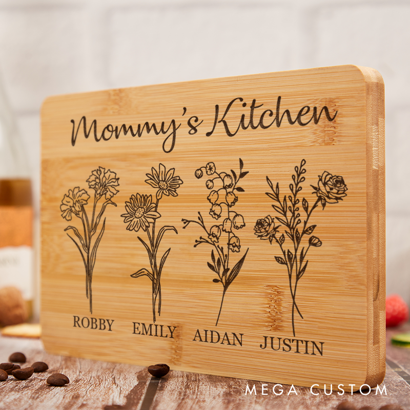 Personalized Bamboo Cutting Board Custom Engraved Mom's Kitchen Decor