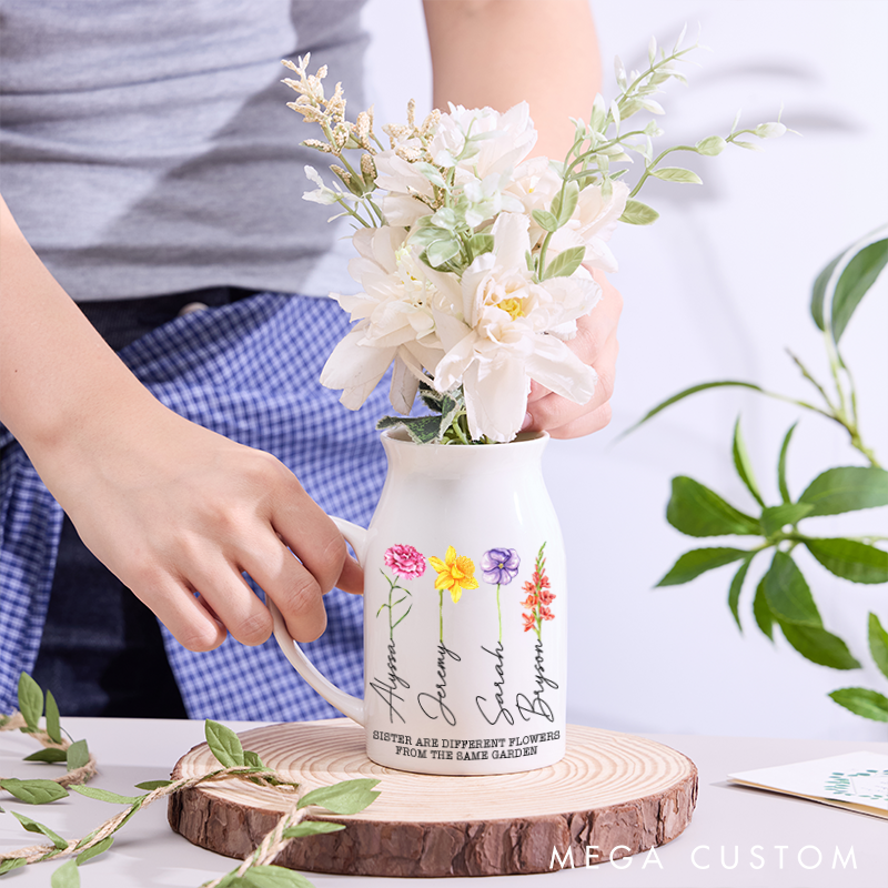 Personalised Flower Vase Custom Birth month Flowers Vase Mothers Day Gift Ceramic Vase