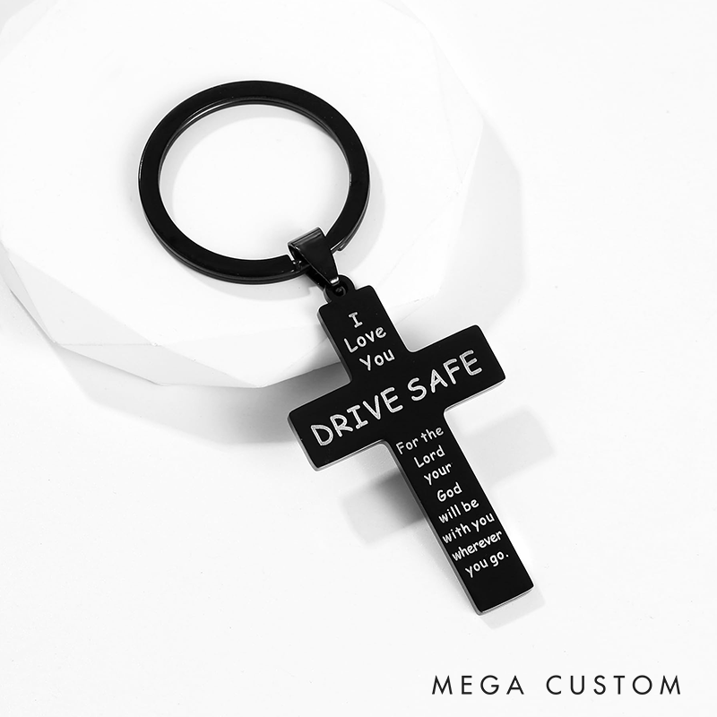 Drive Safe Keychain Cross Keychain for Men Boys American Flag Birthday Christmas Valentines Day Gifts for Him Boyfriend Husband