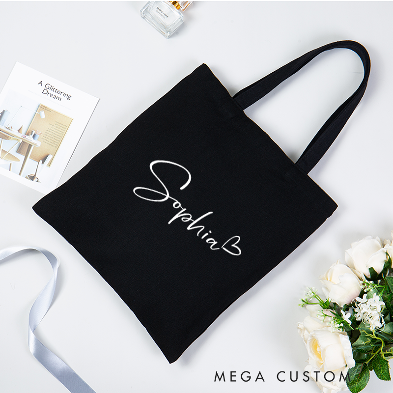 Personalized Canvas Tote Bag with Name Custom Name Minimalist Shoulder Bag Eco-Friendly Reusable Gift for Women Students and Everyday Use for Her