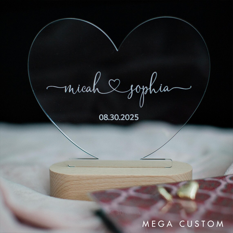 Personalized Night Light as Valentine's Day Gift Custom Romantic Gift for Couple Gift for Him Names and Date Engagement Gifts