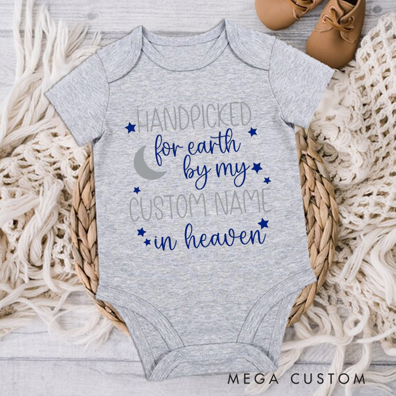 Personalized Handpicked for Earth by My Custom Name in Heaven Onesie Heaven Sent Onesie Bodysuit Baby Shower Gift Guardian Angel Baby Clothes New Baby