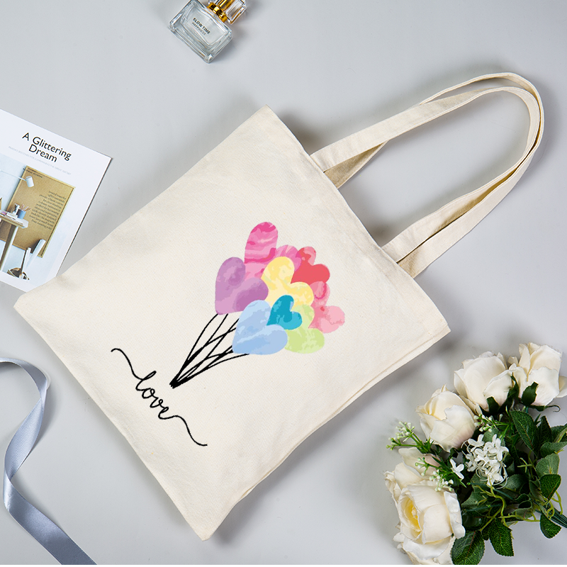 Personalized Love Tote Bag Cute Hearts Tote Bag Valentines Day Tote Gift For Girlfriend Women's Reusable Shoulder Bag Valentines Day Gift For Wife