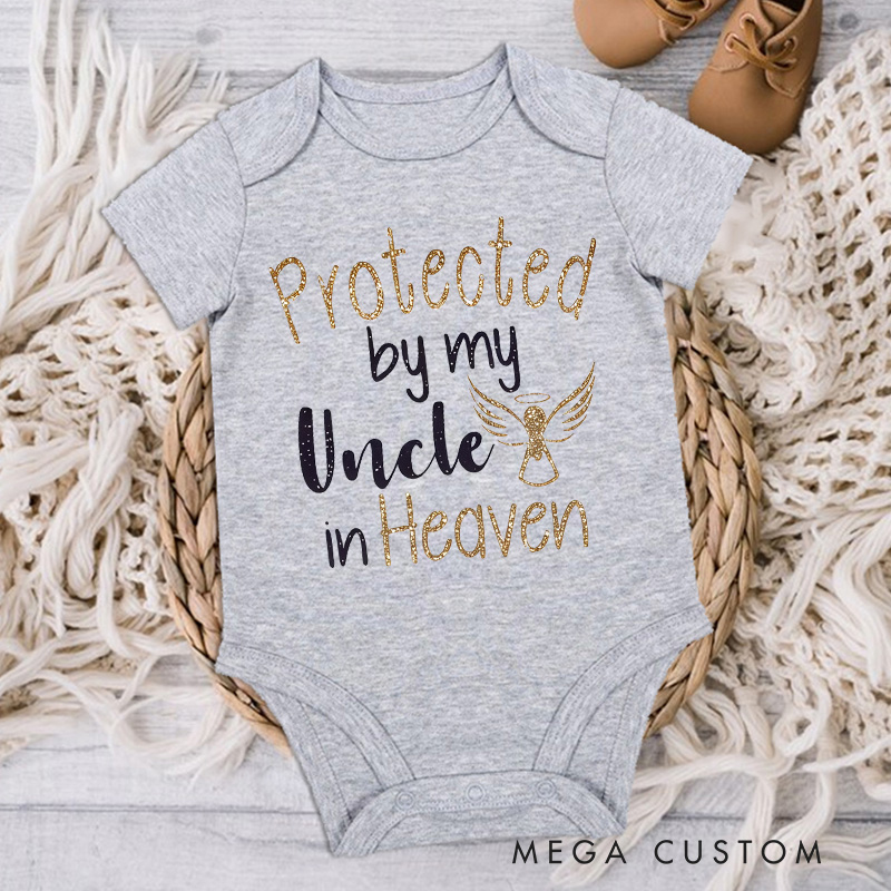 Personalized Protected By in Heaven Bodysuit Baby Onesie Baby Shower Gift Baby Girl Baby Boy Heaven Onesie Guardian Angel Onesie New Baby Gift