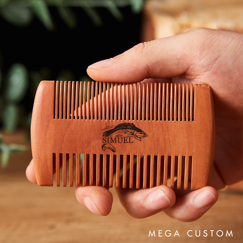 Personalized Wood Beard Comb & Brush Gift Set for Him Beard Care Kit Valentines Day Gift for Him