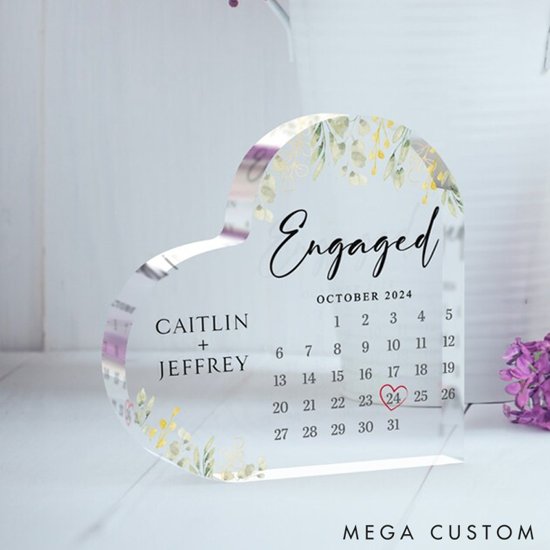 Personalized Calendar Acrylic Plaque Wedding Gift for Couple Engaged Gift for Couple Valentine's Day Gift Engagement Keepsake Gift 